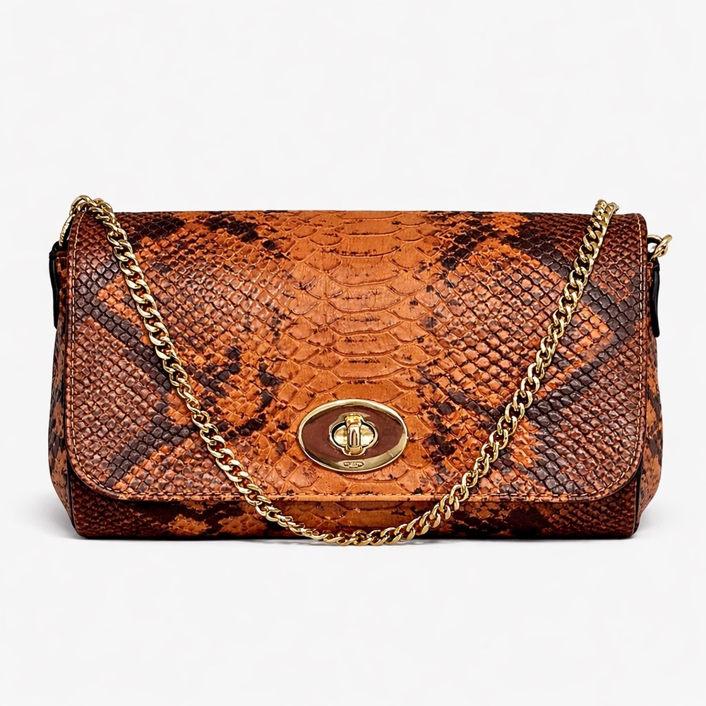 Coach Mini Ruby Brown Python Embossed Small Handb… - image 1
